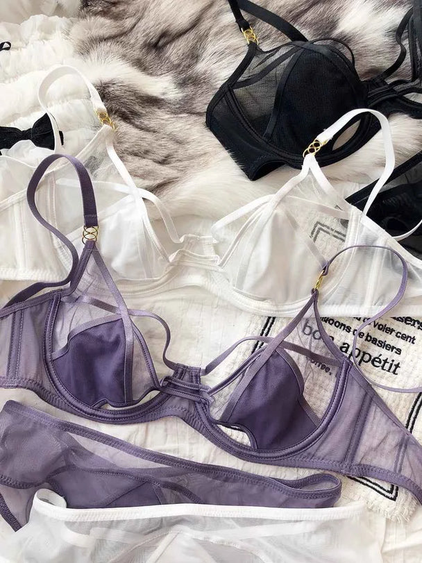 Hollow Ultra-Thin Breathable Push-Up Bra Set - Plus Size 95CD - SHOPPERS' CASTLE