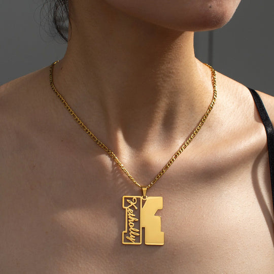 Personalized Big Letter Name Figaro Chain Necklace - Pendant - SHOPPERS' CASTLE