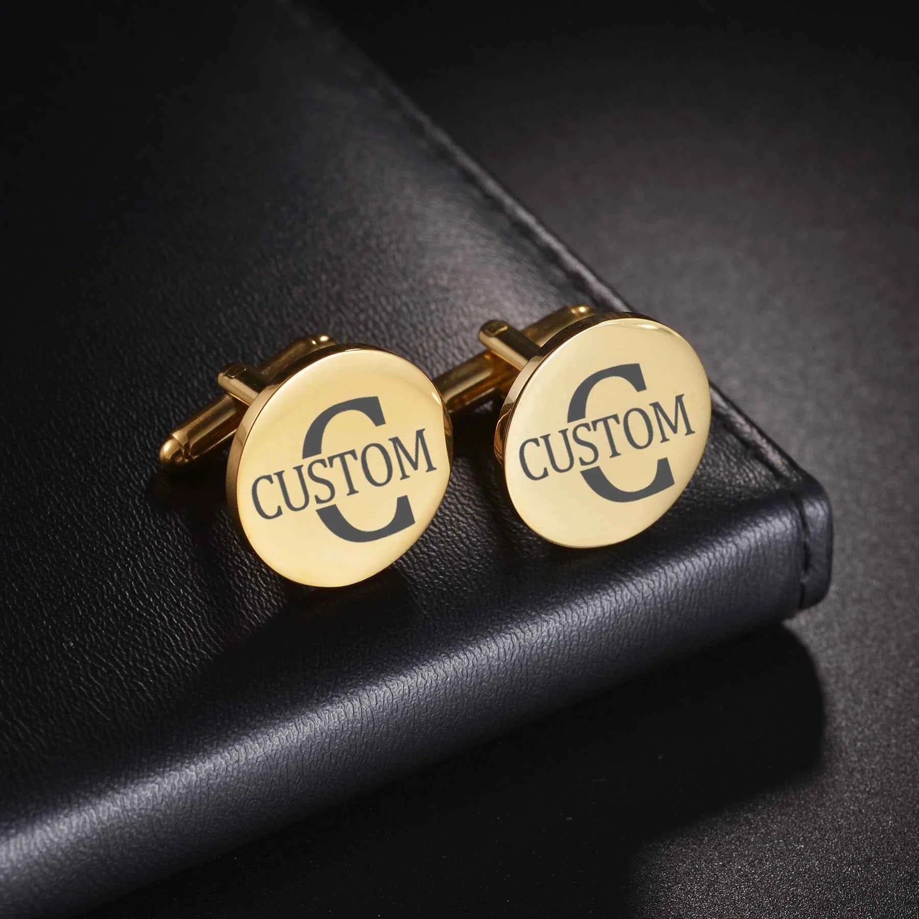 Personalized Name Cufflinks - Round Square Engrave Logo