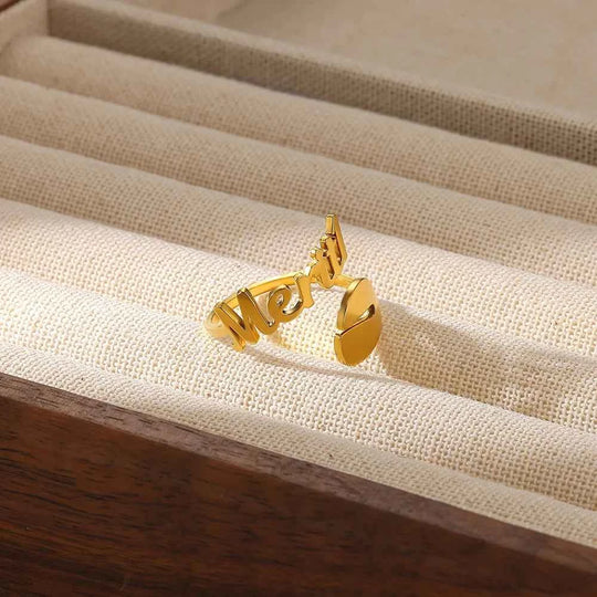 Custom Fish Geometric Name Ring - Open Design