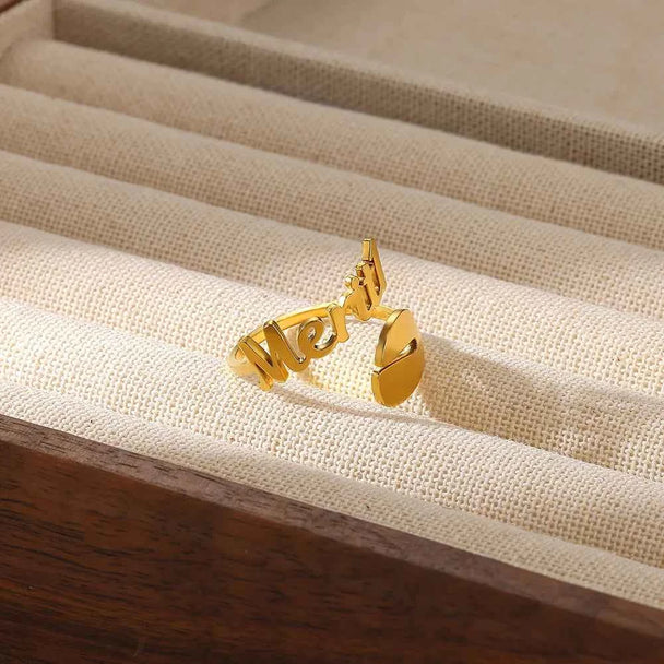 Custom Fish Geometric Name Ring - Open Design