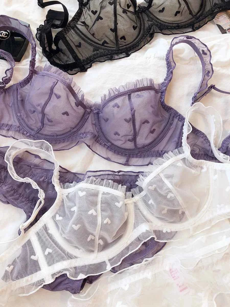 French Ultra-Thin Love Embroidery Bra Set - Plus Size