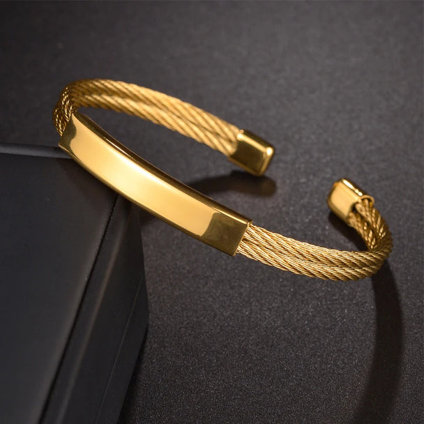 Engrave Name Date Wire Bracelet - Heart & Star Open Bangle - SHOPPERS' CASTLE