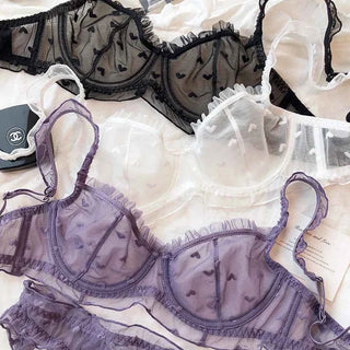 French Ultra-Thin Love Embroidery Bra Set - Plus Size