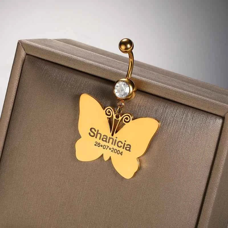 Custom Name Belly Button Ring - Crystal Chain Body Jewelry