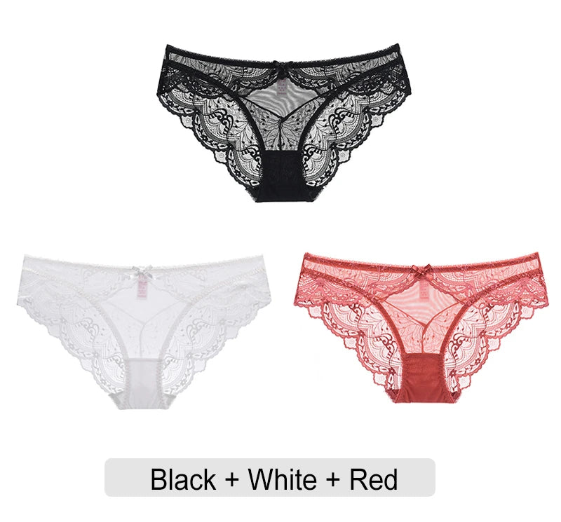 Embroidered Lace Brief Trio - White, Black & Green - SHOPPERS' CASTLE