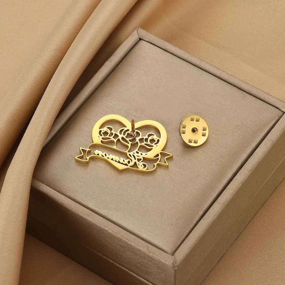 Custom Heart Rose Brooch - Personalized Wedding Party Pin