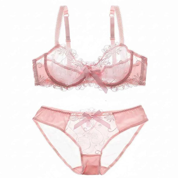 Fashion Embroidery Lingerie Set - Plus Size C/D Cup