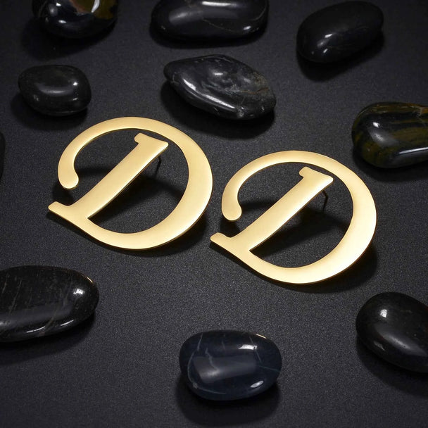 Personalized Big Letter Name Stud Earrings - Stainless Steel
