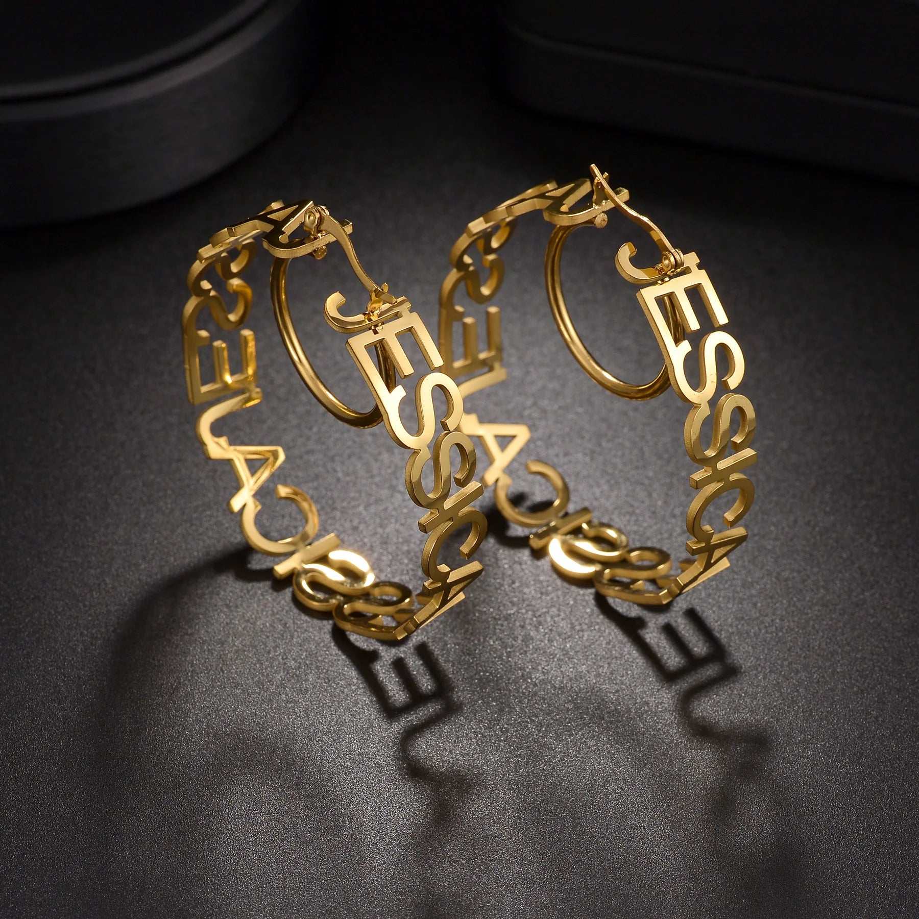 Custom Name 50mm Hoop Earrings - Hollow Letters - SHOPPERS' CASTLE