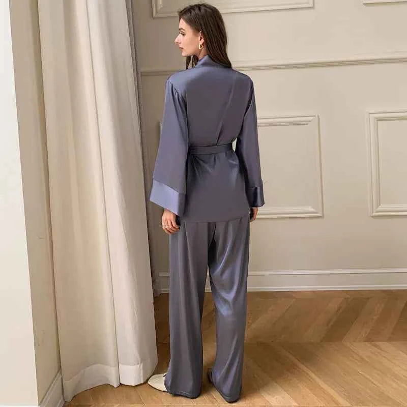 French Style Satin Pajama Set - 2 Piece - SHOPPERS' CASTLE