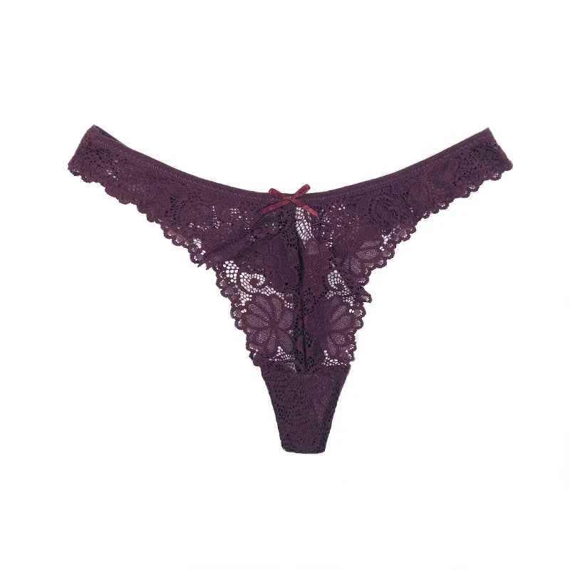 Sheer Floral Lace Thong - Elegant Low-Waist G-String