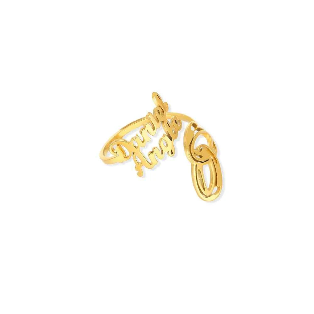 Custom Double Name Geometric Open Ring