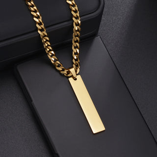 Engrave Name Rectangle Bar Necklace - Link Chain Pendant - SHOPPERS' CASTLE