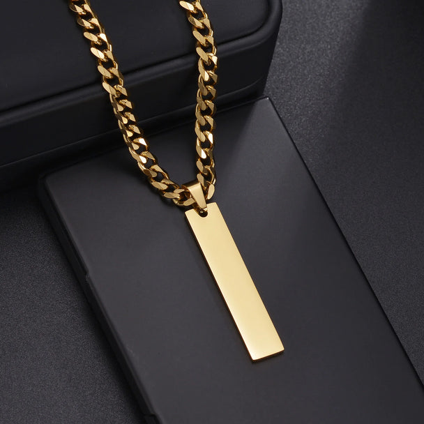 Engrave Name Rectangle Bar Necklace - Link Chain Pendant - SHOPPERS' CASTLE