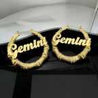 Custom Name Bamboo Hoop Earrings - Stainless Steel - SHOPPERS' CASTLE