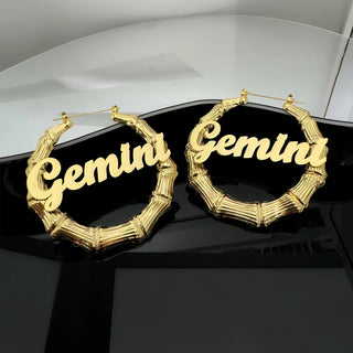 Custom Name Bamboo Hoop Earrings - Stainless Steel - SHOPPERS' CASTLE