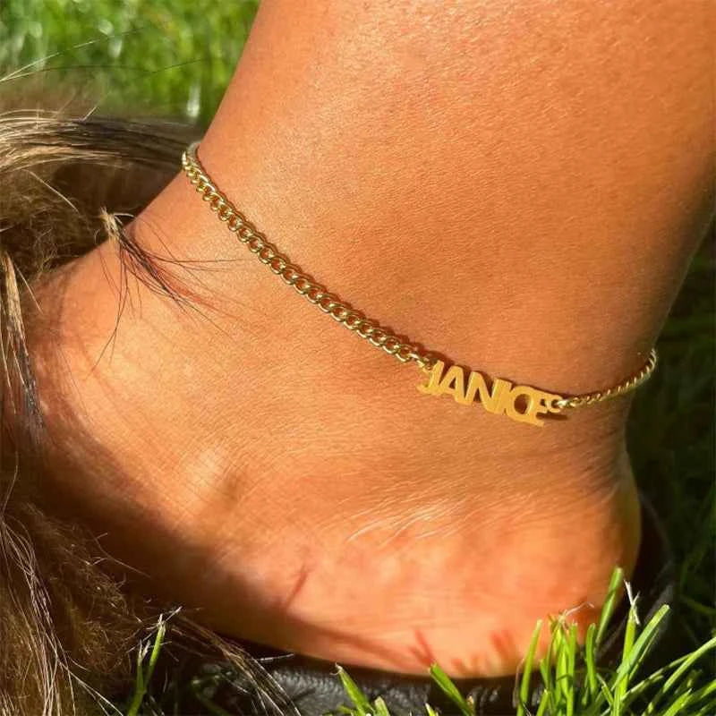 Custom Name Anklets - Stainless Steel Cuban Chain