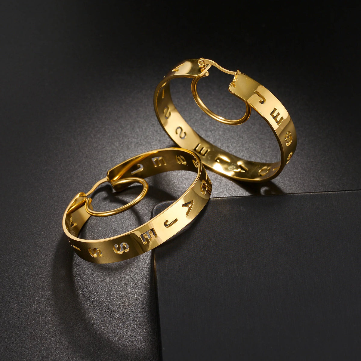 Custom Name 50mm Hoop Earrings - Hollow Letters - SHOPPERS' CASTLE