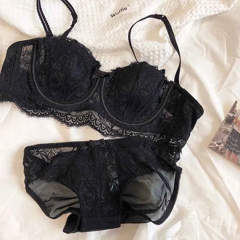 French Lace Embroidery Bra Set with Detachable Straps