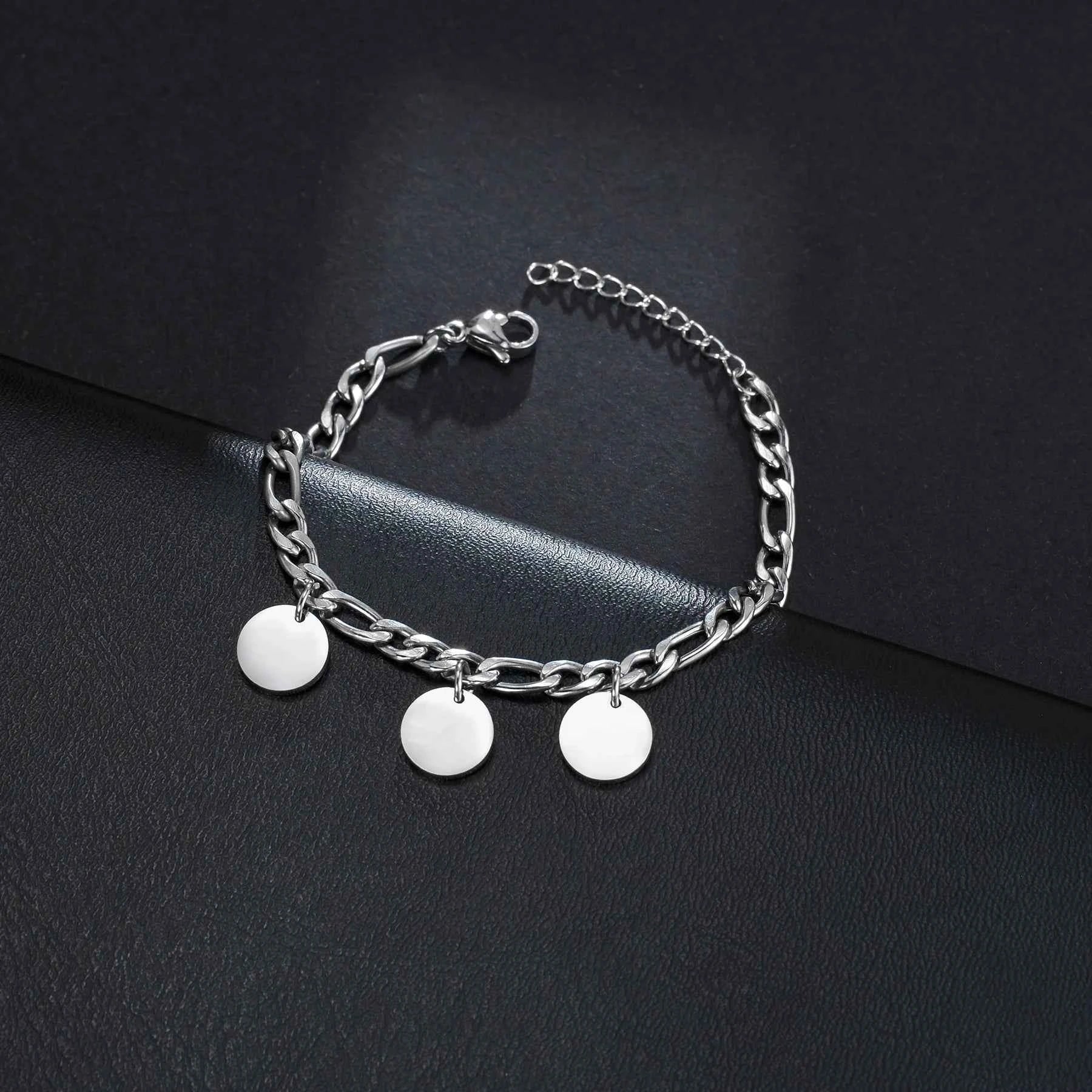 Engraved Name Thick Figaro Chain Bracelet - Stainless Steel