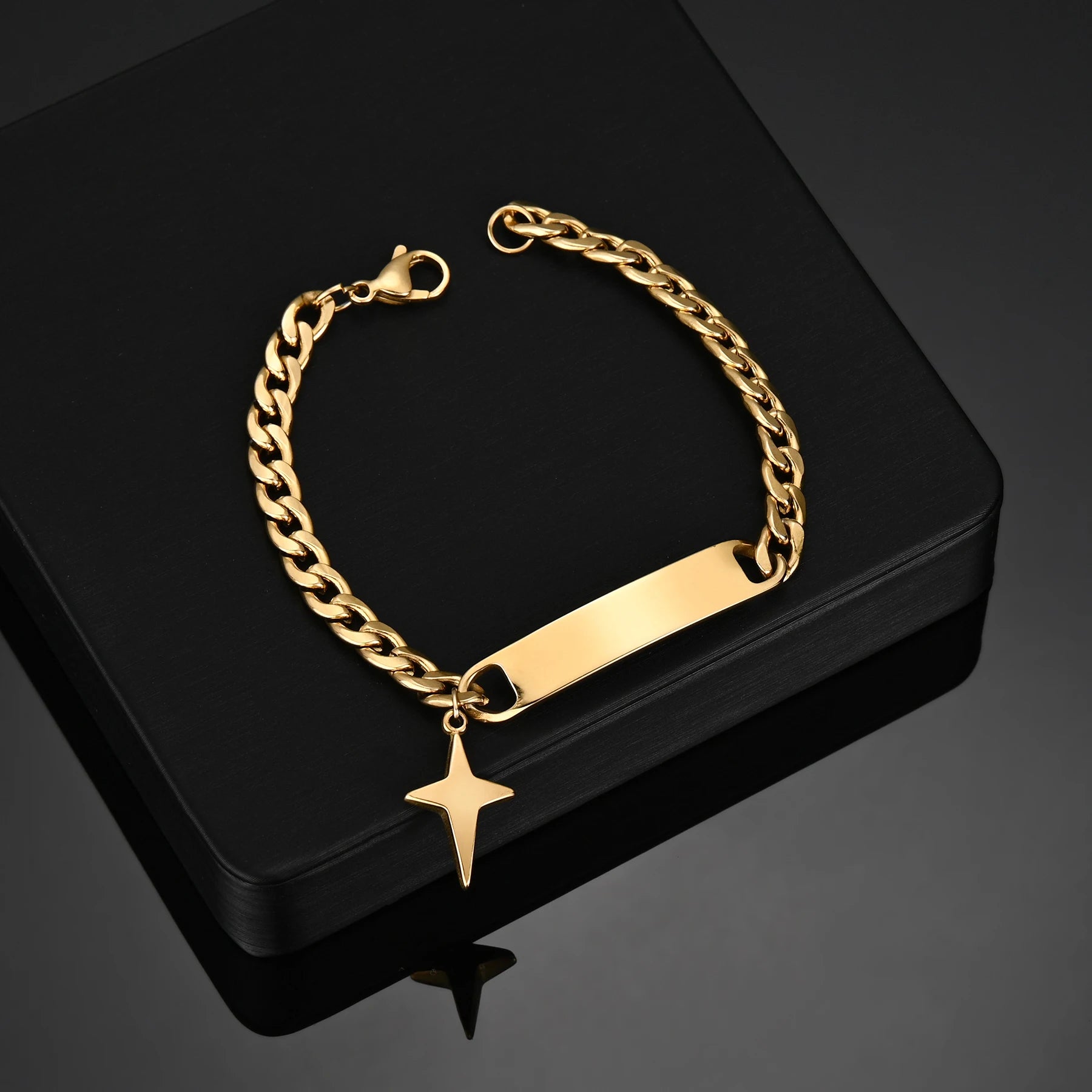 Engrave Name Cross Heart Bracelet - Adjustable Cuban Chain - SHOPPERS' CASTLE