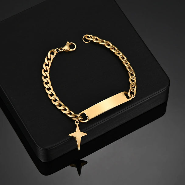 Engrave Name Cross Heart Bracelet - Adjustable Cuban Chain - SHOPPERS' CASTLE