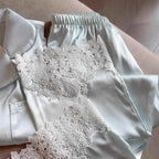 Lace Trim Satin Pajama Set - SHOPPERS' CASTLE