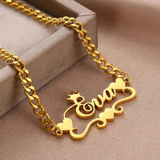 Custom Name Cuban Chain Heart Ribbon Bracelet - Handmade
