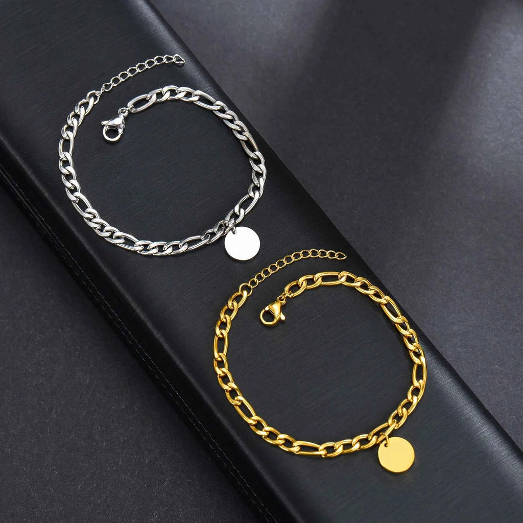 Engraved Name Thick Figaro Chain Bracelet - Stainless Steel