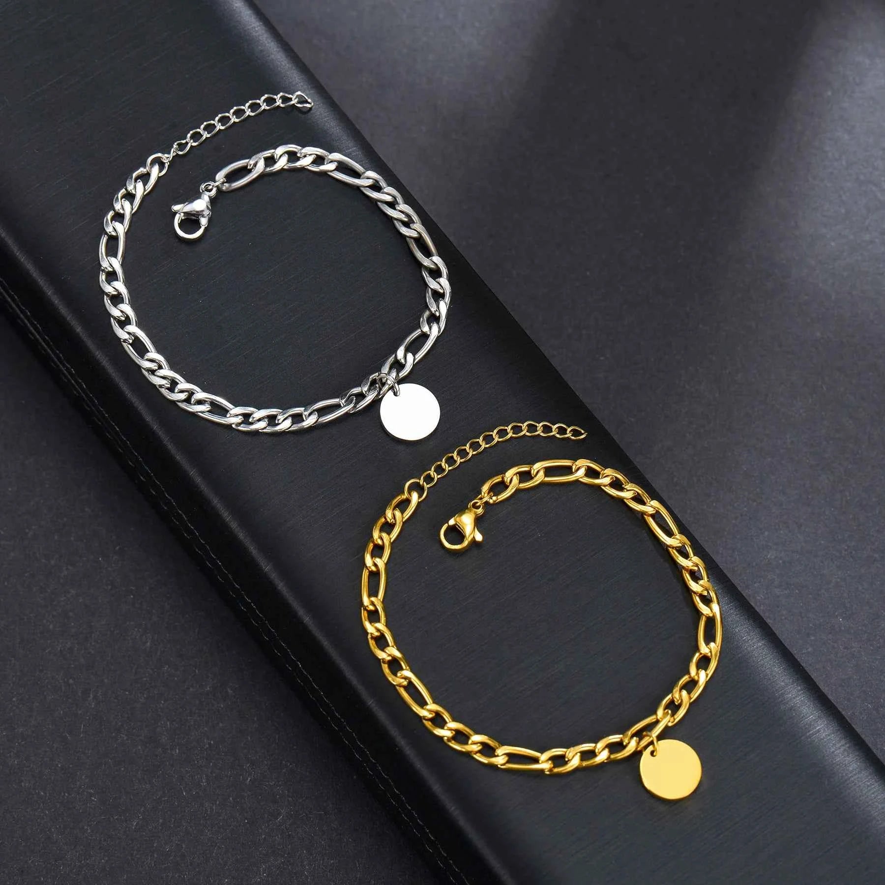 Engraved Name Thick Figaro Chain Bracelet - Stainless Steel