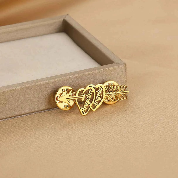 Custom Arrow Piercing Heart Name Brooch - Engagement Party