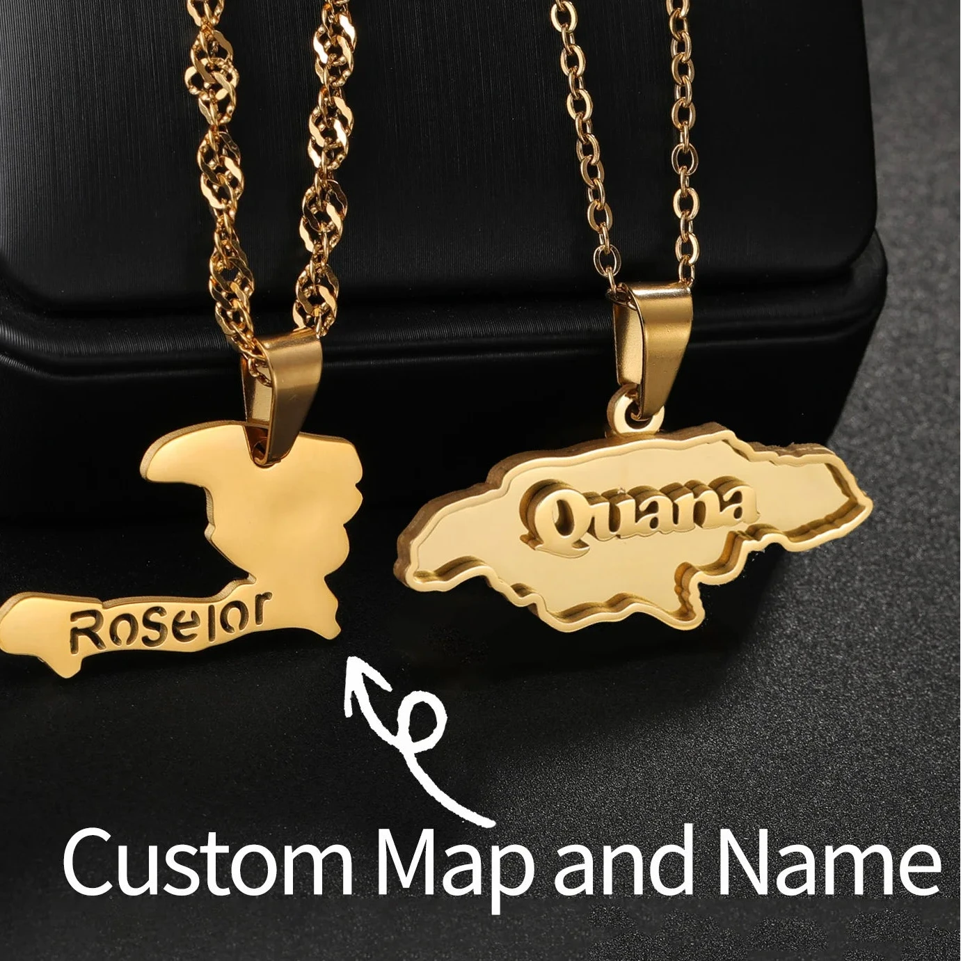 Custom Name Welding Map Pendant Choker - Nameplate Chain