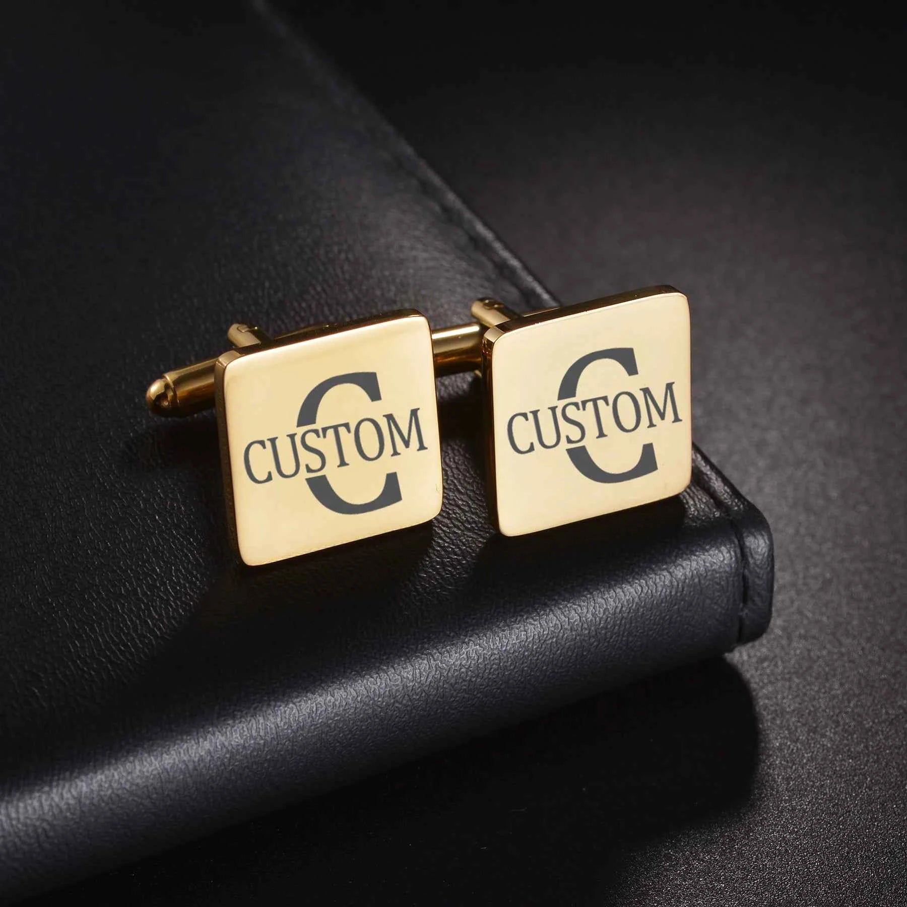 Personalized Name Cufflinks - Round Square Engrave Logo