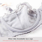 Ultra-Thin Lace Embroidery Bra Set - Plus Size