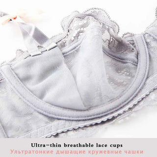 Ultra-Thin Lace Embroidery Bra Set - Plus Size