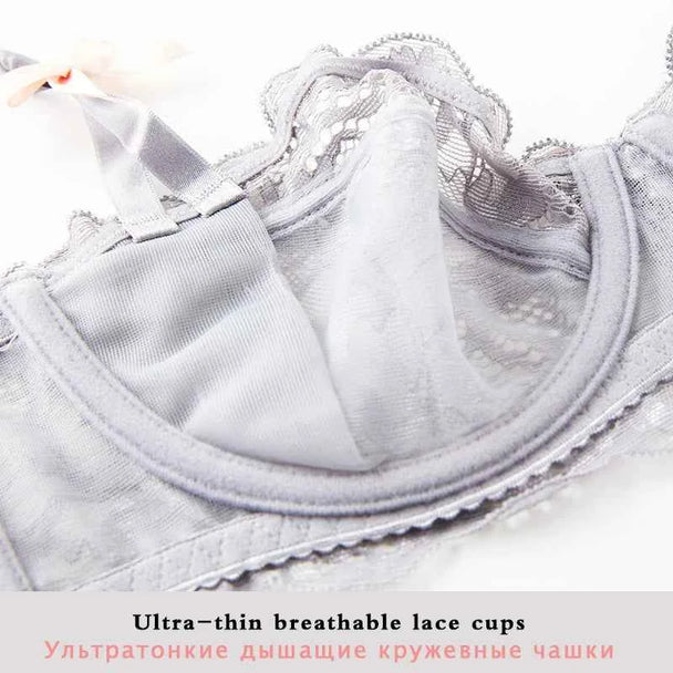 Ultra-Thin Lace Embroidery Bra Set - Plus Size