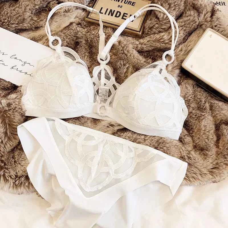 French Ultra-Thin Lace Bra Set with Thong