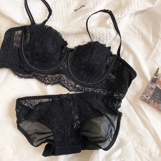 French Lace Embroidery Bra Set with Detachable Straps