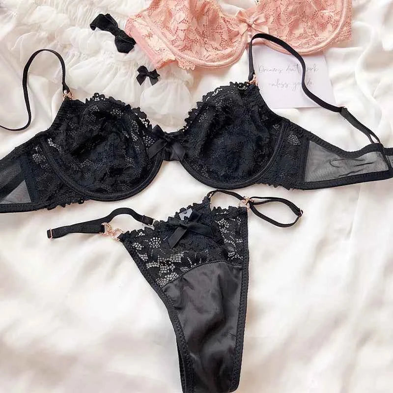 Luxury Rhinestone French Lace Bra & Thong Set