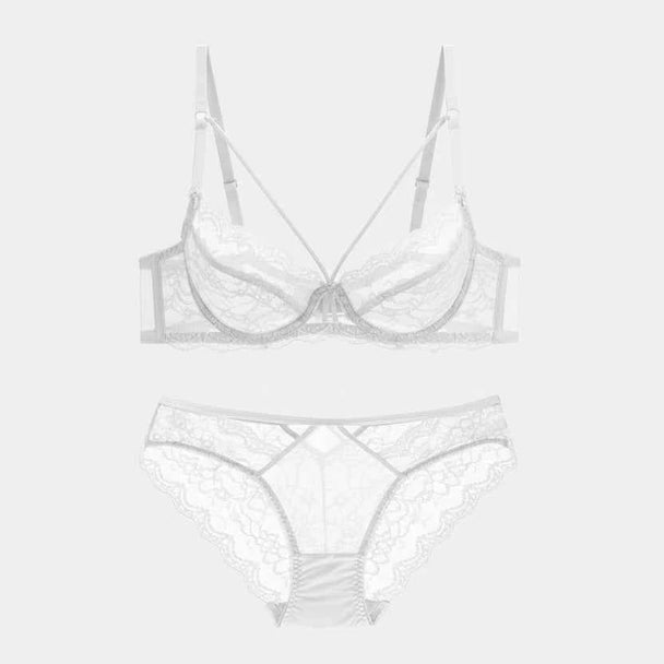Green Ultra-Thin Lace Embroidery Bra Set - Plus Size