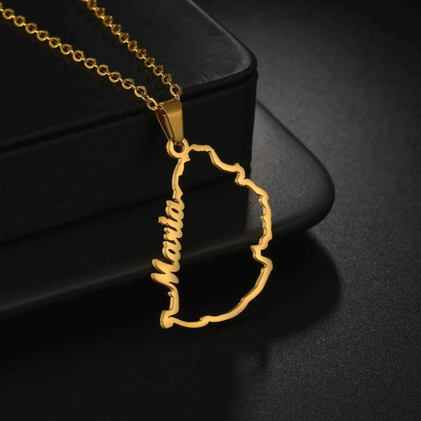 Custom Name Welding Map Pendant Choker - Nameplate Chain