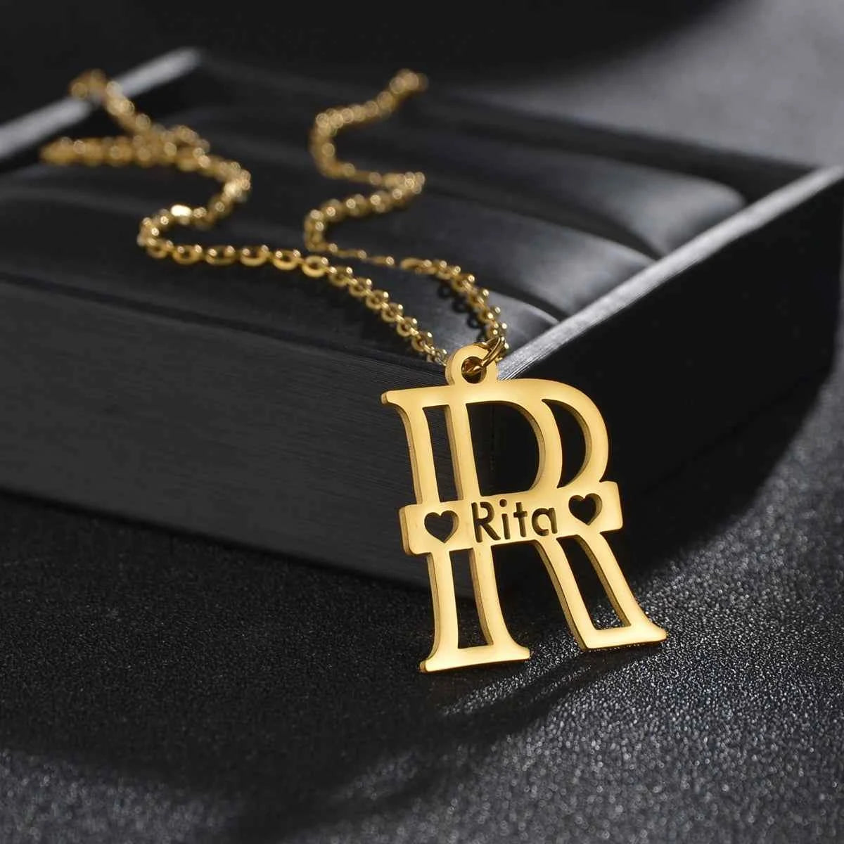 Personalized Big Letter Name Butterfly Pendant Choker - Link Chain