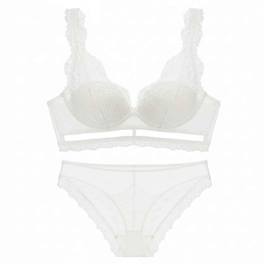 Deep V Cotton Embroidery Bra Set