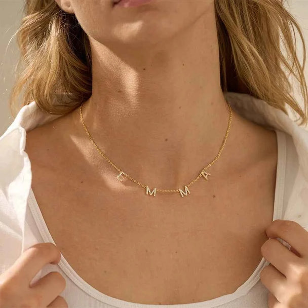 Custom Cubic Zircon Initial Letter Necklace - A-Z