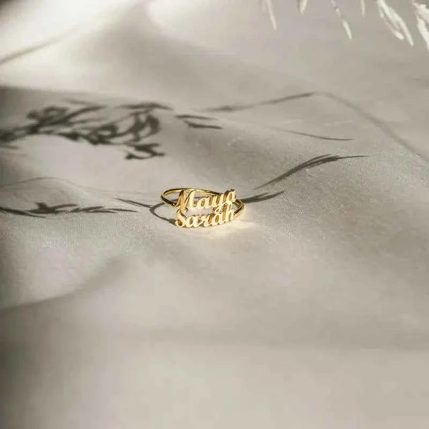 Custom Double Name Adjustable Ring