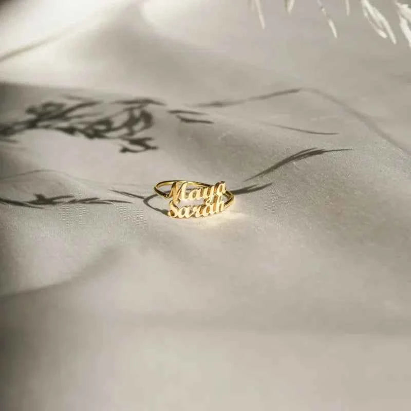 Custom Double Name Adjustable Ring