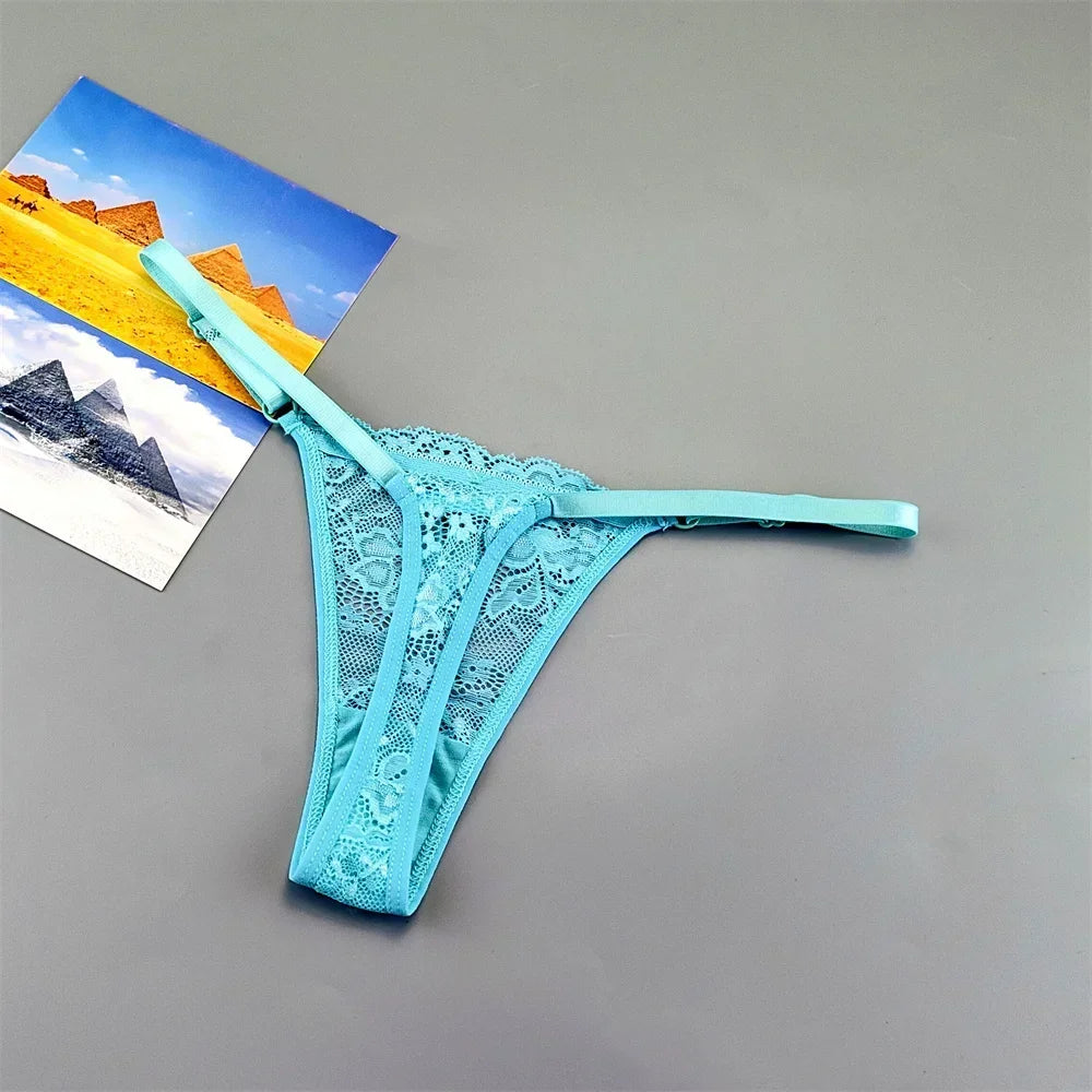 3PCS Adjustable Sexy Transparent Thong Panties Women Lace Underwear Low Waist Female T-back String Underpants - SHOPPERS' CASTLE