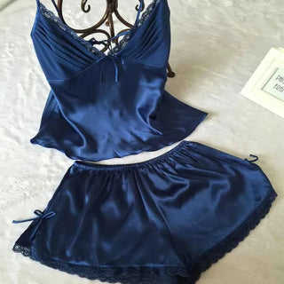 Lace Trim Suspender Pajama Set - SHOPPERS' CASTLE