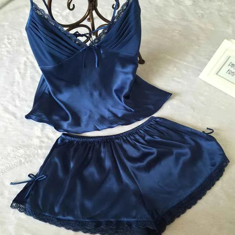 Lace Trim Suspender Pajama Set - SHOPPERS' CASTLE